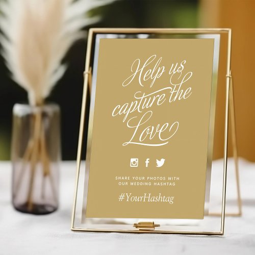 Gold and White Personalized Wedding Hashtag Sign