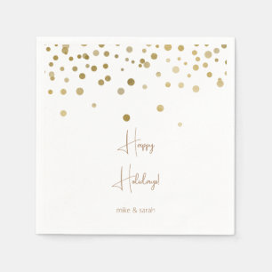 Gold and White PersonalizedHappy Holidays Cocktail Napkins