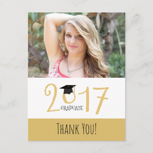 Gold and white Photo Graduation Thank You Postcard