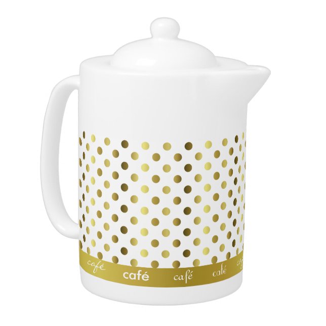 Gold and White Polka Dot Coffee Pot Teapot (Left)