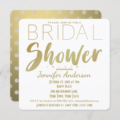 Gold and White Polka Dot Glamour Bridal Shower Invitation