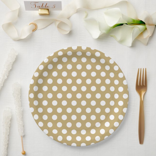 Gold and White Polka Dots Paper Plates (Wedding)