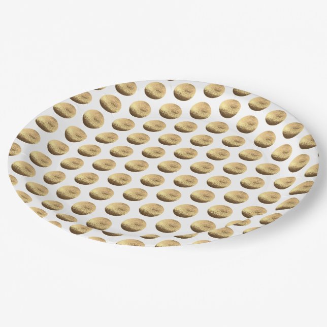 Gold and White Polka Dots Pattern Elegant Chic Paper Plates (Angled)
