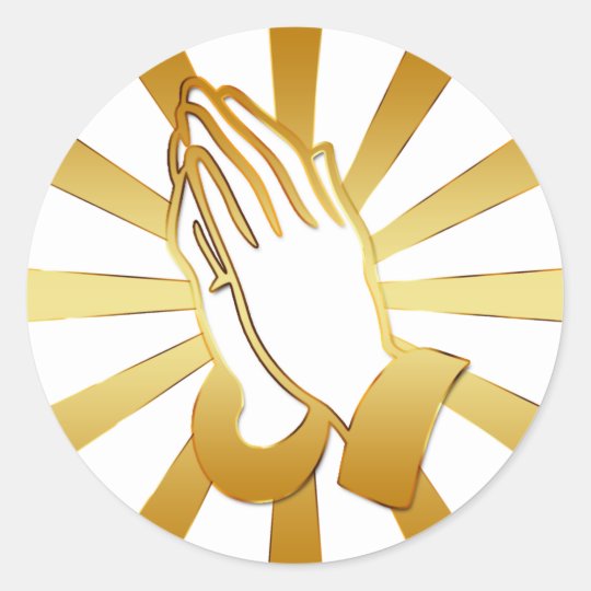 GOLD AND WHITE PRAYING HANDS CLASSIC ROUND STICKER | Zazzle.com