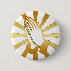GOLD AND WHITE PRAYING HANDS PINBACK BUTTON