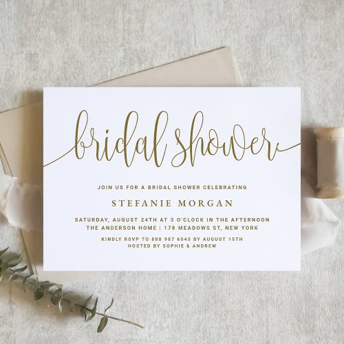 Gold and White Pretty Calligraphy Bridal Shower Invitation