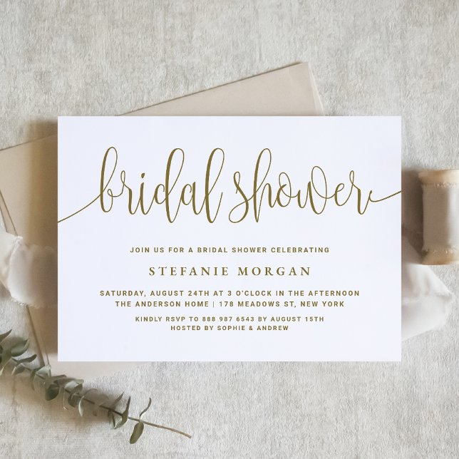 Gold and White Pretty Calligraphy Bridal Shower Invitation (Creator Uploaded)