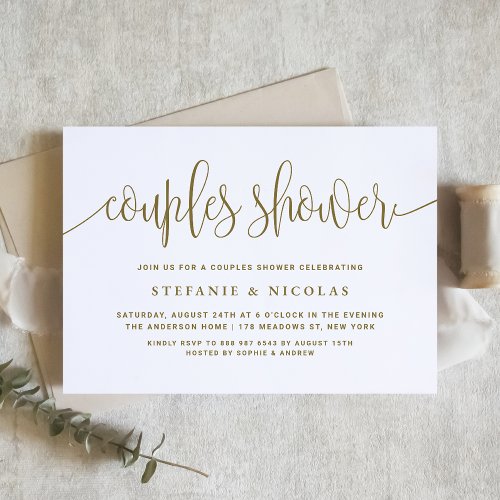 Gold and White Pretty Calligraphy Couples Shower Invitation