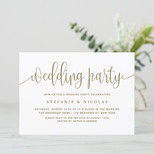 Gold and White Pretty Calligraphy Wedding Party Invitation