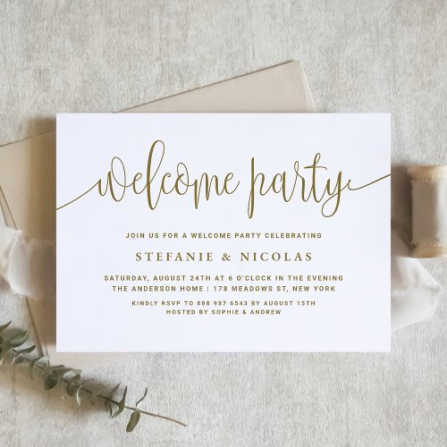 Gold and White Pretty Calligraphy Welcome Party Invitation