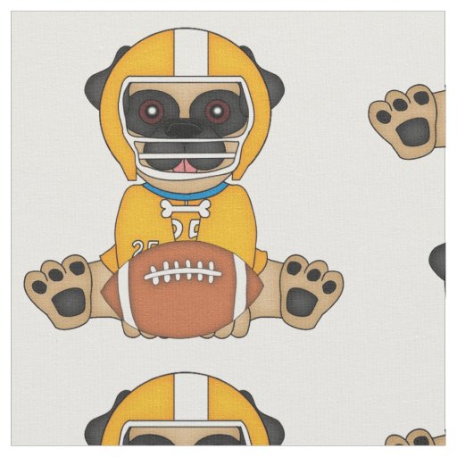 Gold and White Pug Football Fabric
