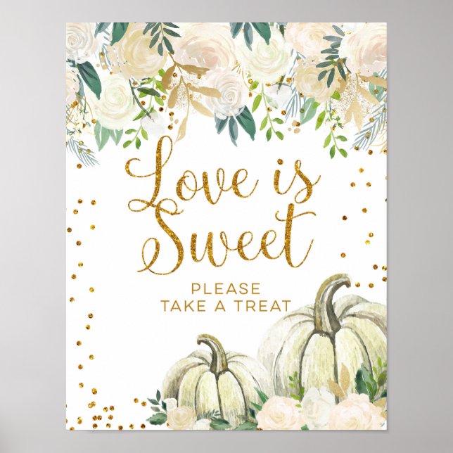 Gold and White Pumpkin Love is Sweet Sign (Front)