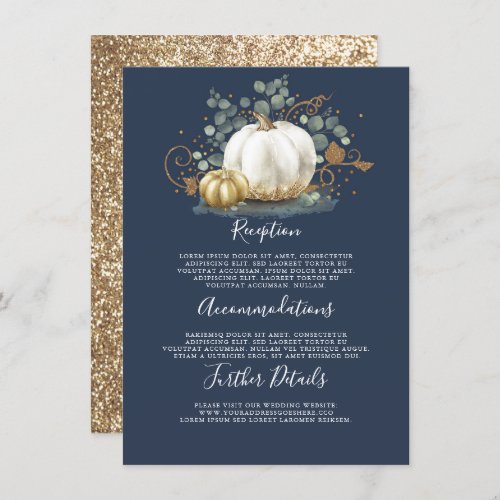 Gold and White Pumpkin Wedding Details Information Enclosure Card