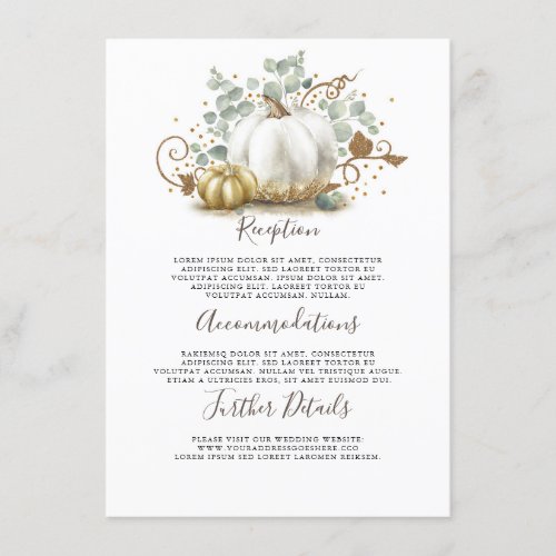 Gold and White Pumpkin Wedding Details Information Enclosure Card