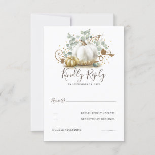 Gold and White Pumpkins Fall Wedding RSVP Card