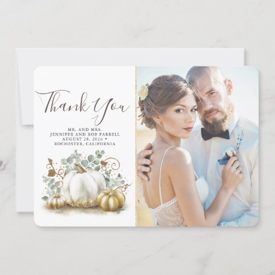 Gold and White Pumpkins Fall Wedding Thank You | Zazzle.com