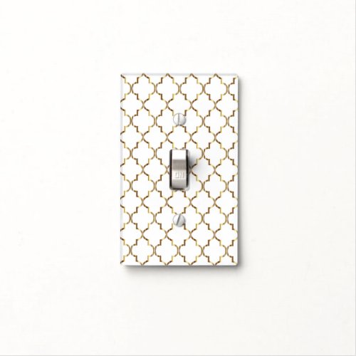 Gold and White Quatrefoil Patterns Light Switch Cover