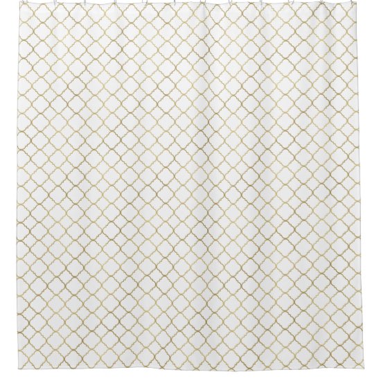 Gold and White Quatrefoil Shower Curtain