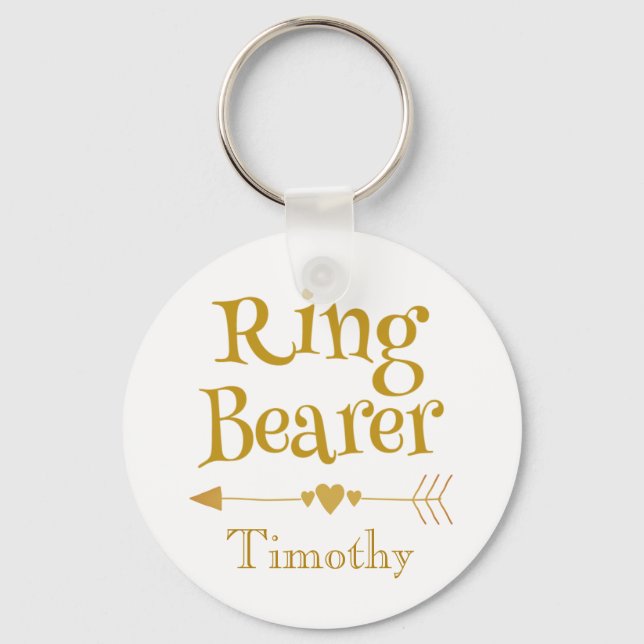 Gold and White Ring Bearer Keychain (Front)