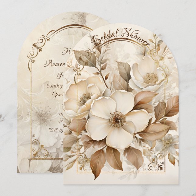 Gold and White Roses Arch Frame Bridal Shower Invitation (Front/Back)