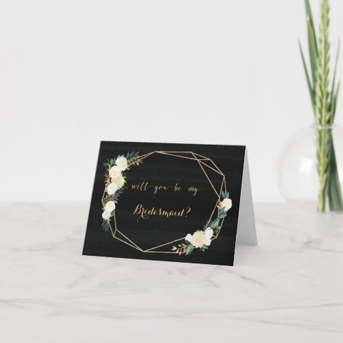 Gold and White Roses Be My Bridesmaid Card