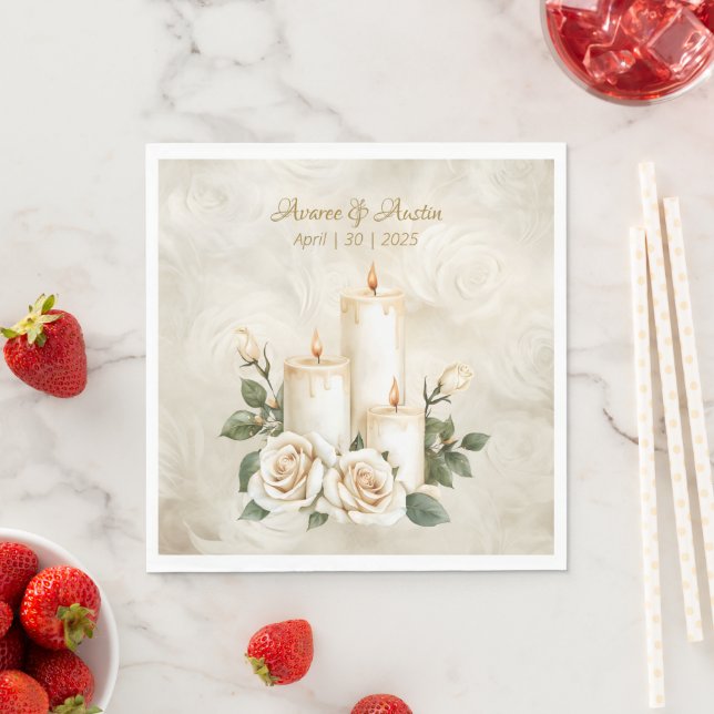 Gold and White Roses  Candlelight Napkins (Insitu)