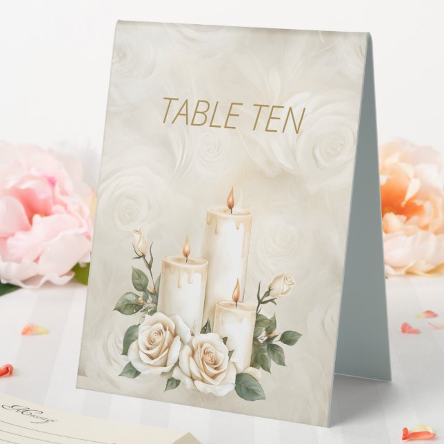 Gold and White Roses Candlelight Table Tent (In SItu (Wedding))