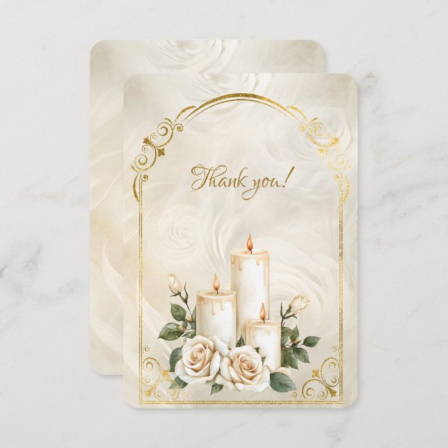 Gold and White Roses Candlelight Thank You Card (Creator Uploaded)