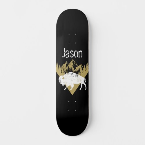 Gold and White Rustic Buffalo Mountain Western Skateboard