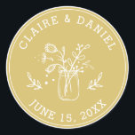 Gold and White Save the Date Mason Jar Flowers Classic Round Sticker<br><div class="desc">Create Your Own Wedding Save the Date Round Sticker. For more advanced customization of this design,  Please click the "Customize" button above!</div>