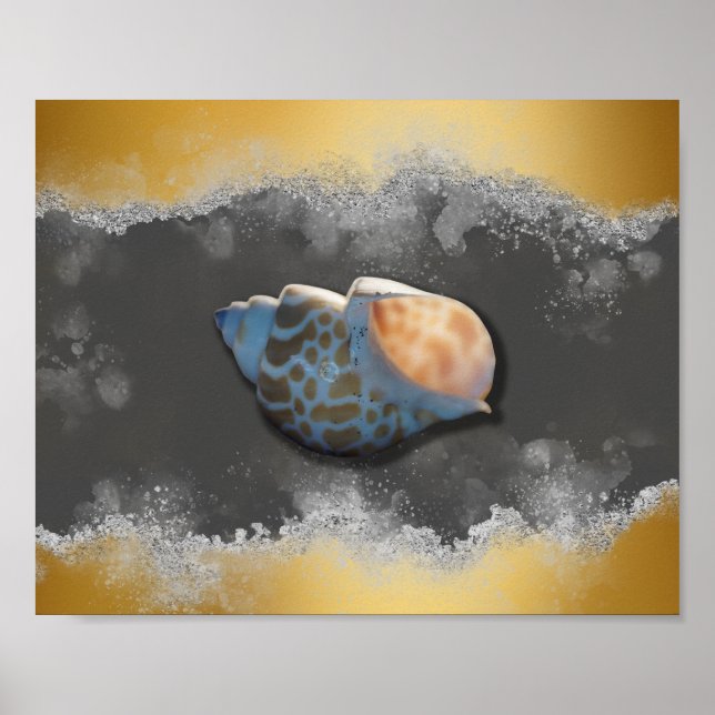 Gold and White Seashell Tropical Printable Art  Poster (Front)