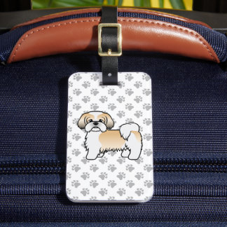 Gold And White Shih Tzu Cartoon Dog & Custom Text Luggage Tag