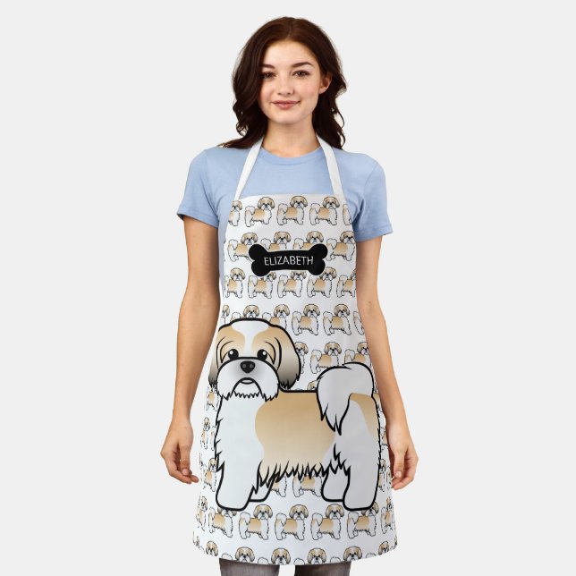 Gold And White Shih Tzu Cartoon Dog & Name Apron (Worn)