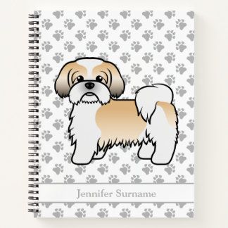 Gold And White Shih Tzu Cartoon Dog &amp; Name Notebook