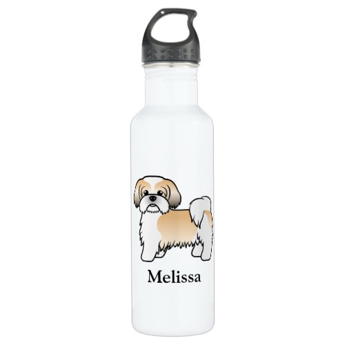Gold And White Shih Tzu Cartoon Dog  Name Stainless Steel Water Bottle