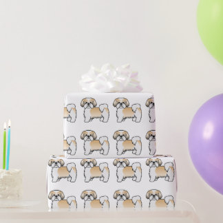 Gold And White Shih Tzu Cartoon Dog Pattern Wrapping Paper