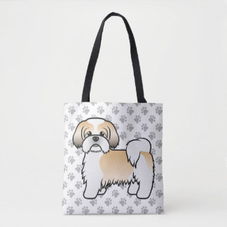 Gold And White Shih Tzu Cartoon Dog &amp; Paws Tote Bag