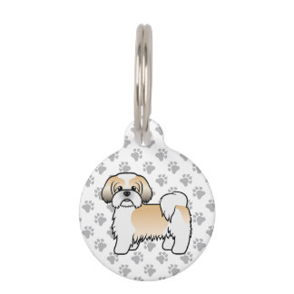 Gold And White Shih Tzu Cartoon Dog & Pet's Info Pet ID Tag