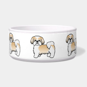 Gold And White Shih Tzu Cute Cartoon Dog Bowl