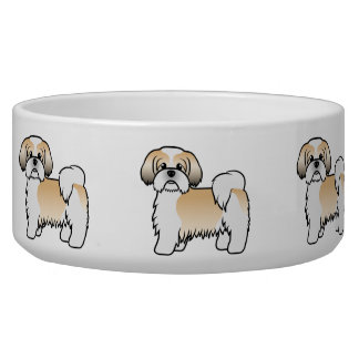 Gold And White Shih Tzu Cute Cartoon Dog Bowl