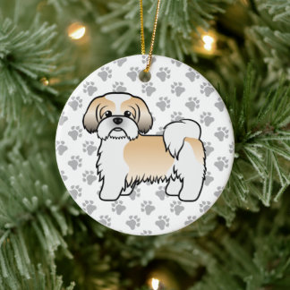 Gold And White Shih Tzu Cute Cartoon Dog Ceramic Ornament