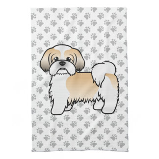 Gold And White Shih Tzu Cute Cartoon Dog Kitchen Towel