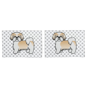 Gold And White Shih Tzu Cute Cartoon Dog Pillow Case