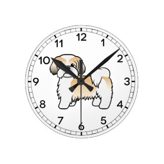 Gold And White Shih Tzu Cute Cartoon Dog Round Clock