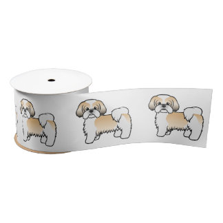 Gold And White Shih Tzu Cute Cartoon Dog Satin Ribbon