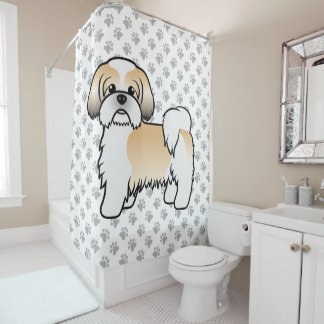 Gold And White Shih Tzu Cute Cartoon Dog Shower Curtain