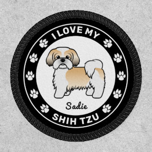 Gold And White Shih Tzu I Love My Shih Tzu & Name Patch