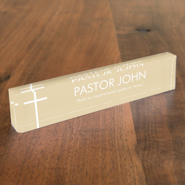 Gold and White Simple Cross Desk Name Plate (Side)