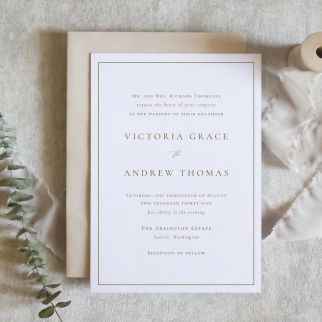 Gold and White Simple Typography Formal Wedding Invitation (Gold and White Simple Typography Formal Wedding Invitation)