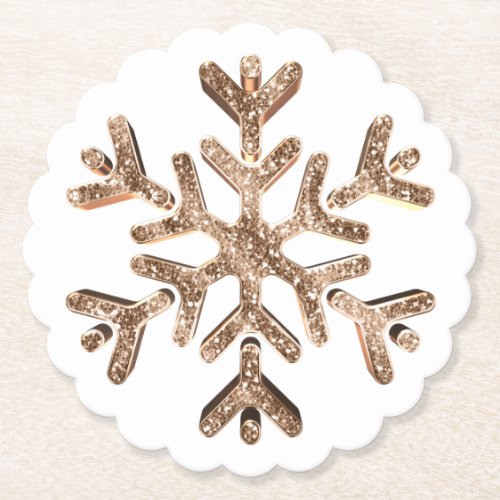 Gold and White Snowflake Festive Faux Glitter Paper Coaster
